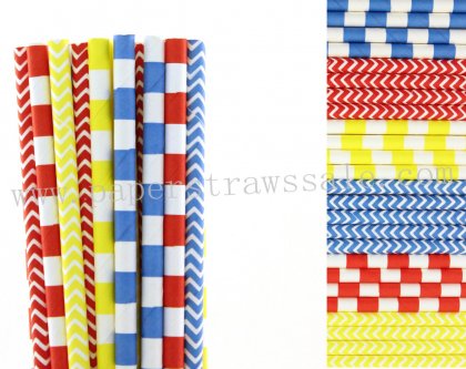 300pcs Red Blue Yellow Party Paper Straws Mixed [themedstraws289]