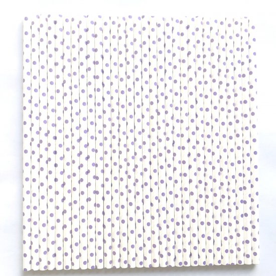 White With Lilac Lavender Swiss Dot Paper Straws 500 Pcs - Click Image to Close