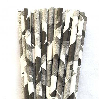 Camouflage Grey Gray Black Camo Paper Straws 500 Pcs
