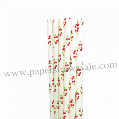 Cherry Printed Paper Drinking Straws 500pcs [papaperstraws002]