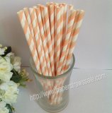 Coral&Tan Striped Paper Drinking Straws 500pcs