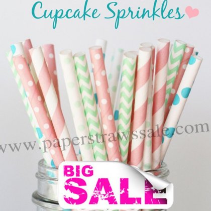 250pcs CUPCAKE SPRINKLES Themed Paper Straws Mixed [themedstraws112]