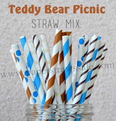200pcs Toy Bear Picnic Paper Straws Mixed [themedstraws139]