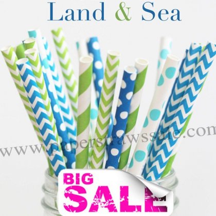 200pcs LAND AND SEA Themed Paper Straws Mixed [themedstraws094]