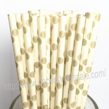Gold Polka Dot Paper Drinking Straws 500pcs [ppaperstraws025]