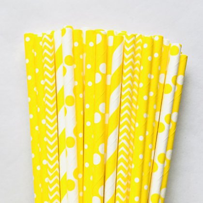 125 Pcs Mixed 5 Styles Yellow Party Paper Straws