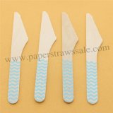 Light Blue Chevron Print Wooden Knife 100pcs