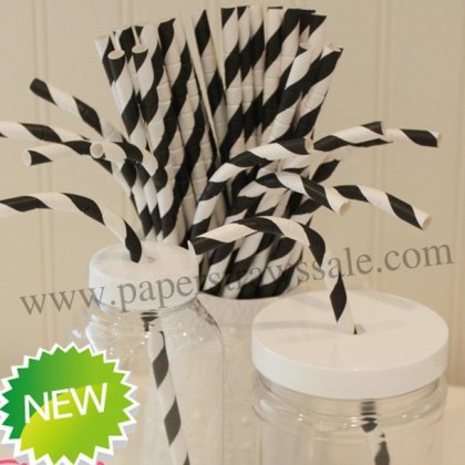 Black Stripe Print Bendy Paper Straws 500pcs [bendystripe002]