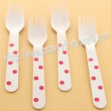 Wooden Forks Red Polka Dot Printed 100pcs