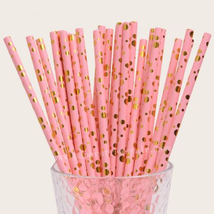 Bubble Assorted Dot Paper Straws Light Pink Gold Foil 500 pcs [foilstraws061]
