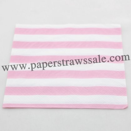 Pink Striped Printed Paper Napkins 300pcs