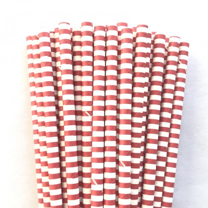 Horizontal Stripe Dark Red Circle Paper Straws 500 Pcs