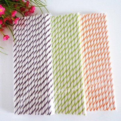 Thin Striped Paper Straws 600pcs Mixed 3 Colors [mpaperstraws003]