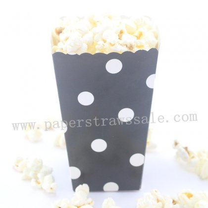 Black Polka Dot Paper Popcorn Boxes 36pcs [popcornboxes002]