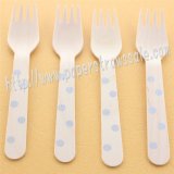 Wooden Forks Silver Polka Dot Printed 100pcs