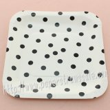 7" Black Polka Dot Square Paper Plates 60pcs