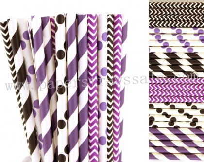 300pcs Black and Purple Party Paper Straws Mixed [themedstraws295]