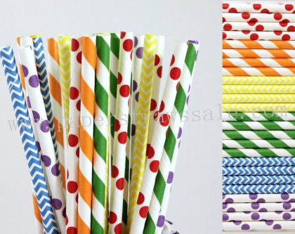 300pcs Rainbow Themed Party Paper Straws Mixed [themedstraws282]