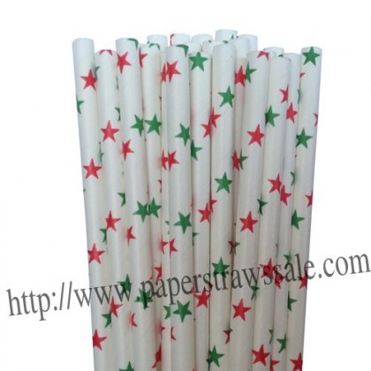 Christmas Paper Straws Green Red Star 500pcs [xpaperstraws003]