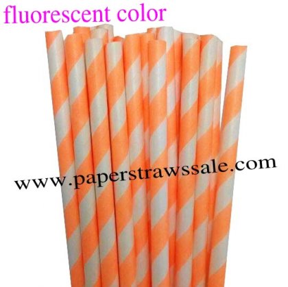 Fluorescent Orange Striped Paper Straws 500pcs [nfcpaperstraws003]