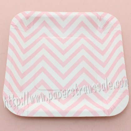 7" Pink Chevron Square Paper Plates 60pcs [spplates010]