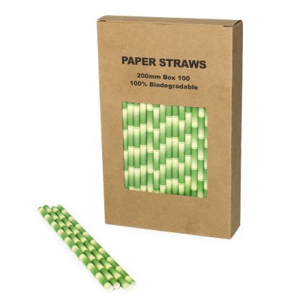 100 pcs/Box Green Bamboo Paper Drinking Straws [bamboostraws100]
