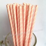 White Tiny Swiss Dot Pink Paper Drinking Straws 500pcs