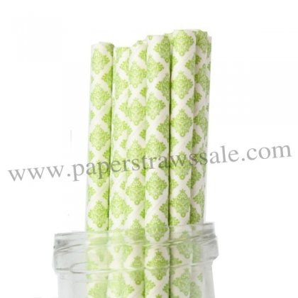 Lime Green Damask Paper Straws 500pcs [dapaperstraws014]