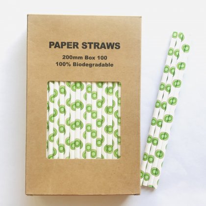 100 Pcs/Box Fruit Green KiwiFruit Kiwi Paper Straws