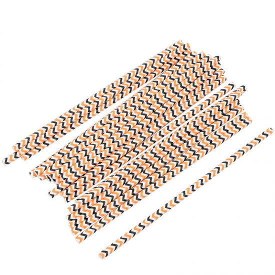 Halloween Black Orange Chevron Wave Paper Straws 500 pcs - Click Image to Close