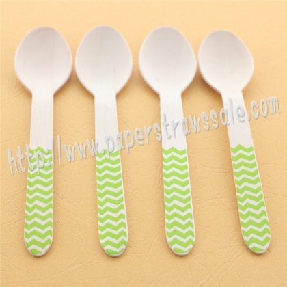 Green Chevron Print Wooden Spoons 100pcs [wspoons010]