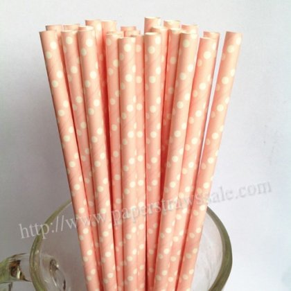 White Tiny Swiss Dot Pink Paper Drinking Straws 500pcs [ppaperstraws019]