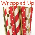 100 Pcs/Box Mixed Christmas Red Gold Wrapped Up Paper Straws