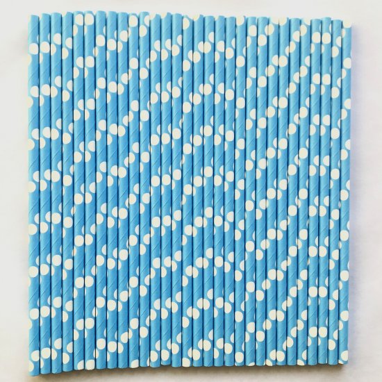 White Polka Dot Blue Paper Straws 500 Pcs - Click Image to Close