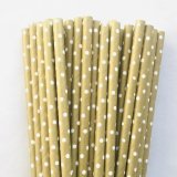 White Swiss Dot Gold Paper Straws 500 Pcs