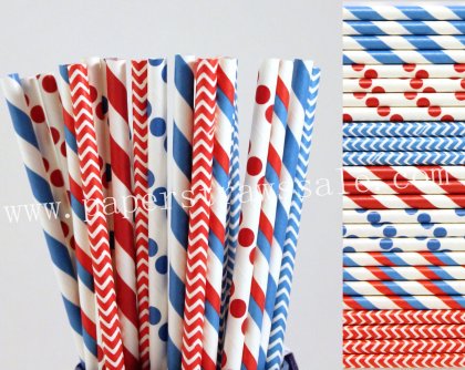 350pcs Dr. Seuss Red and Blue Paper Straws Mixed [themedstraws247]