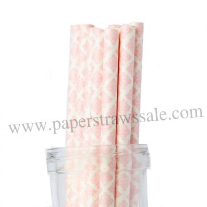 Pink Damask Paper Drinking Straws 500pcs