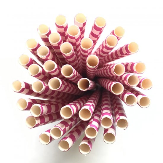 Deep Pink Check Plaid Paper Straws 500 Pcs - Click Image to Close