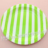 9" Round Paper Plates Green Striped 60pcs